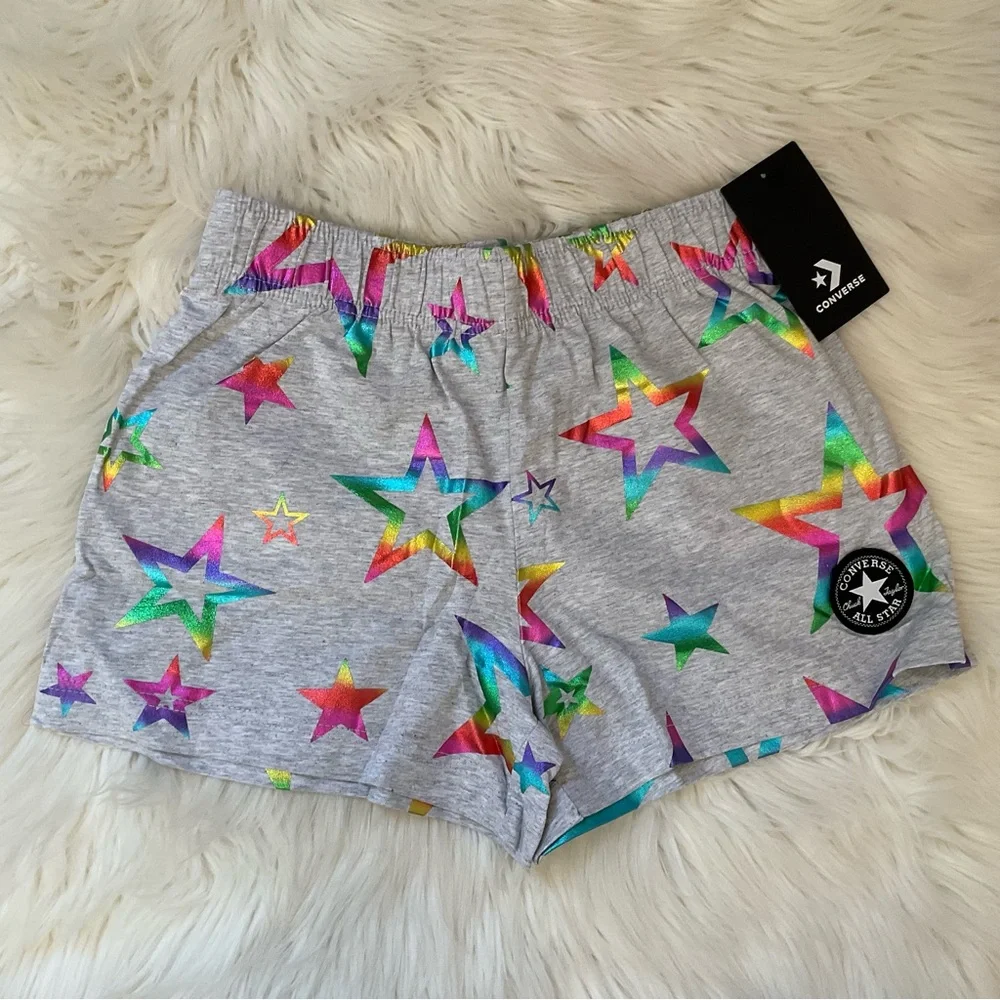 Converse Girls Patch Shine Pull-On Shorts - NWT - Size Medium 10-12 - Gray